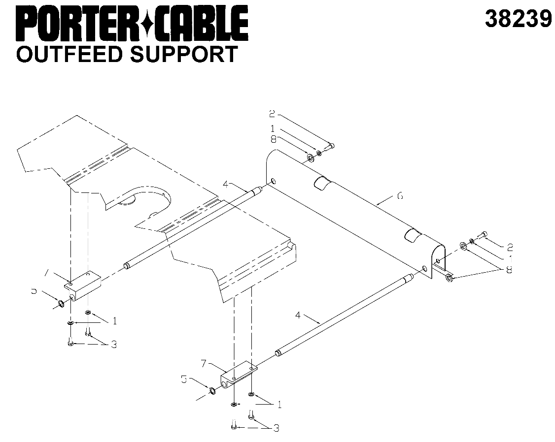 Default Diagram and Parts List for 38239 Type 1 Porter Cable Planer Jointer